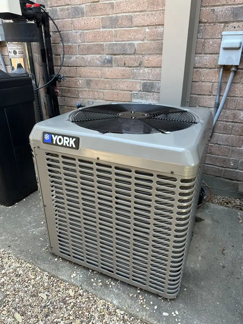 A clean YORK condenser installation, well lit
